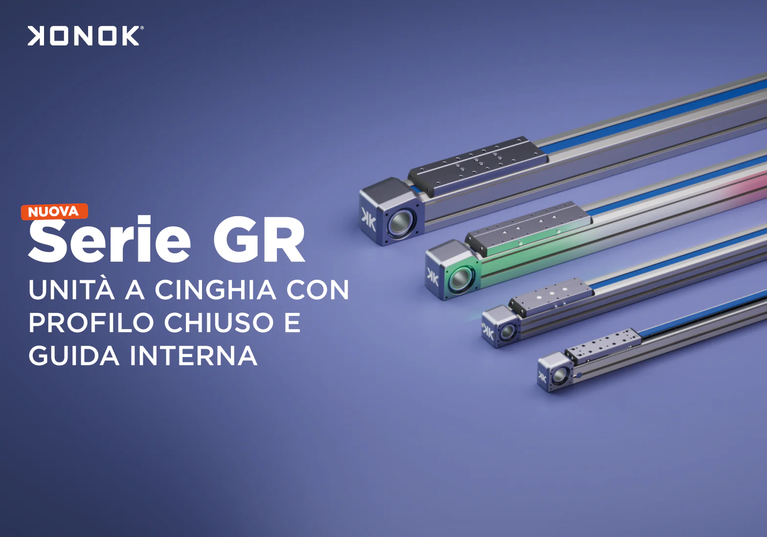Assi lineari Serie GR KONOK con profilo chiuso e guida interna